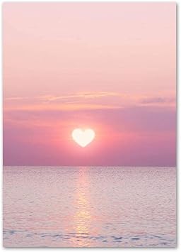 Amazon ピンクハート太陽ポスター海サンセット風景壁アートパネルヴィンテージ風景キャンバス絵画インテリアモダンプリント北欧ピンク写真ガールズルーム装飾 40x60cmいいえフレーム ウォールステッカー オンライン通販
