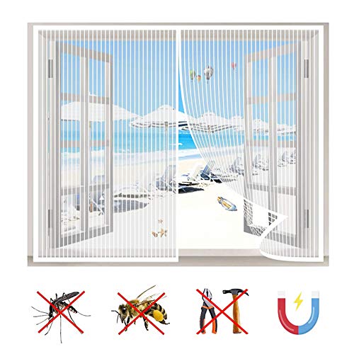 Moustiquaire Fenêtre Magnétique, Anti-Mosquito Auto-adhésif Rideau, Automatiquementfermé, pour Plupart Les Types FenêTres-White-a|| 47x47inch(120x120cm)