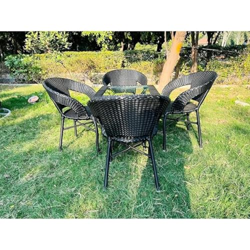 Image of Furniture Designer Patio Chair Set for Garden|| Balcony|| Terrace|| Coffee|| Patio ||Wicker Seating Chair and Table Set Outdoor Furniture (D-12 Black with 4 Chair 1 Table