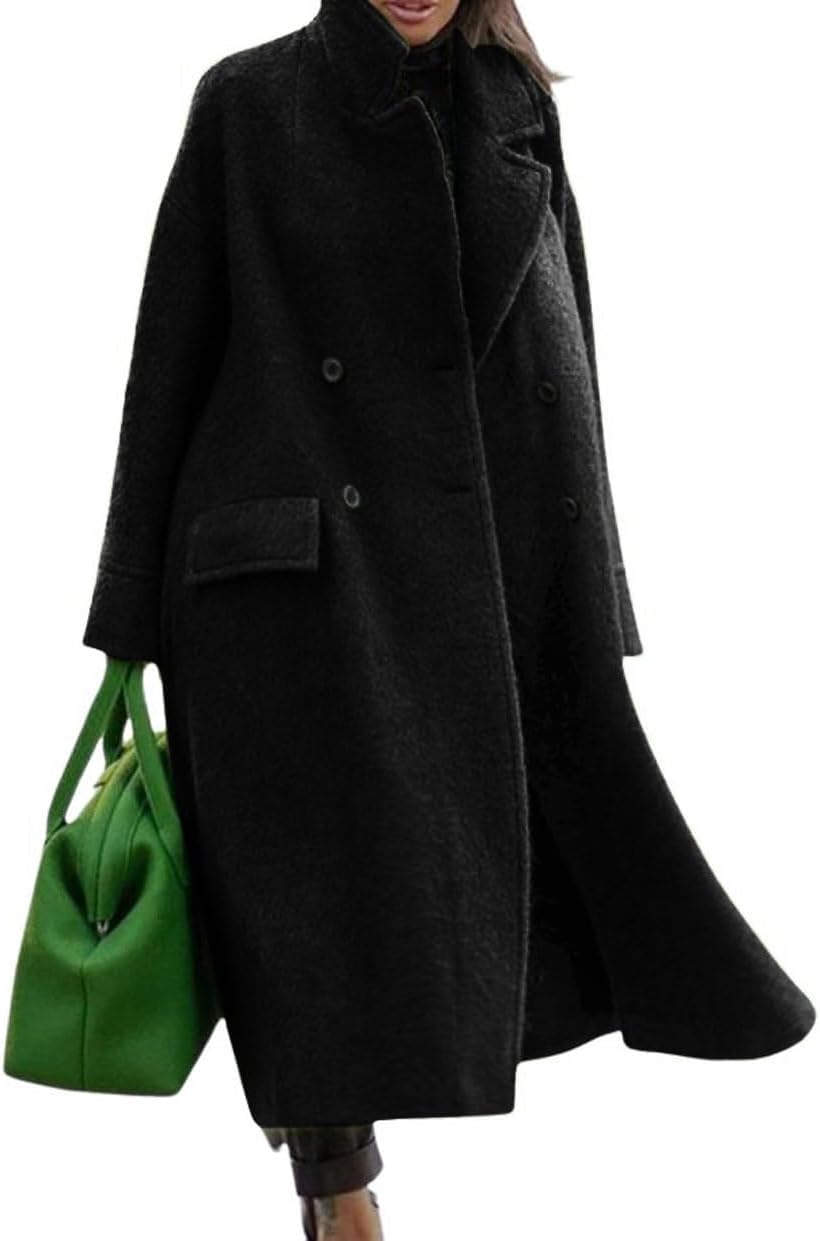 CHARTOU Women Oversized Long Winter Coats Warm Wool Blend Pea Trench Coat Overcoat