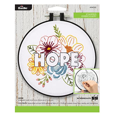 Bucilla 6" Stamped Embroidery Kit, Hope, Includes Embroidery Fabric, 6" Hoop, Embroidery Floss, Needle, and Instructions, 49456E