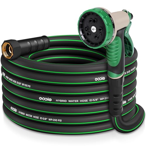 Garden Hose 25 ft x 5/8 with Nozzle Water Hose Heavy Duty Flexible Lightweight Kink-less Hybrid Hose with Swivel Handle Male to Female Fittings