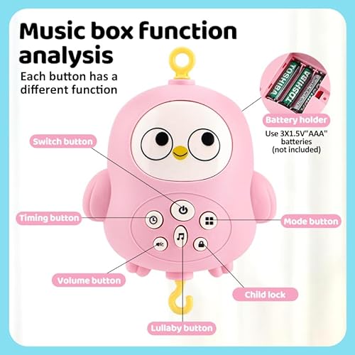 KIDSZONE Musical Baby Bed Bell Crib Mobile with Cute Owl & Animal Toys – Rotating Lights, Soothing Music & Hanging Rattles – Easy Crib Attachment Sensory Toy for Newborns & Infants (Blue)