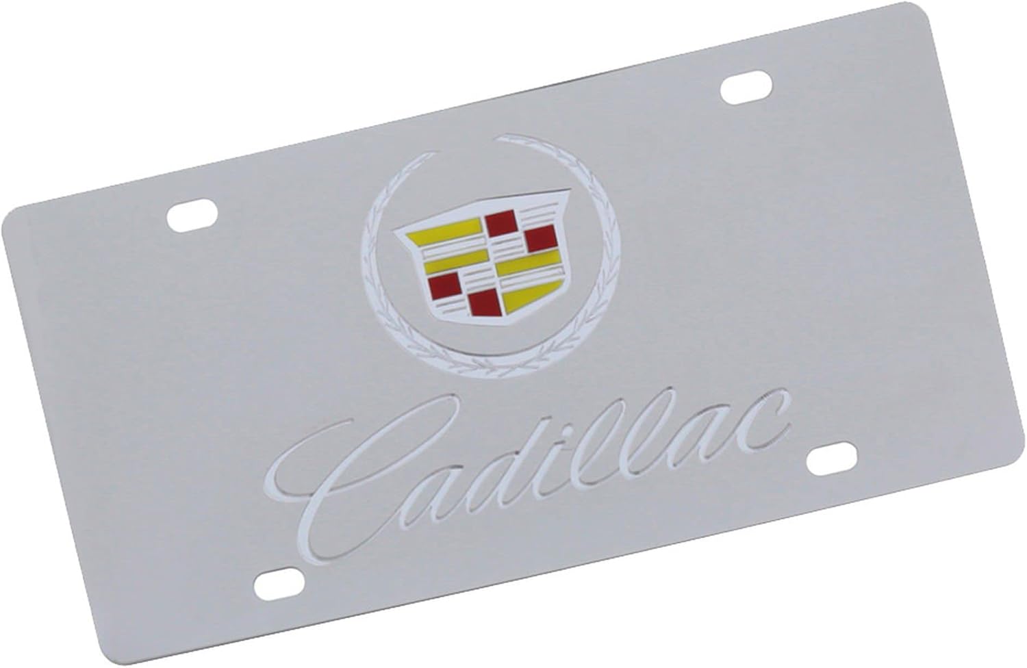 Dual Logo License Plate for Cadillac (Silver On Chrome)