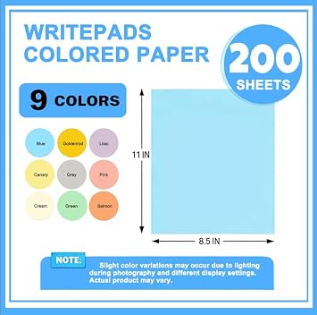 WritePads Veritas Color Copy Paper,Multi-Purpose paper,Colored Printer Paper 8.5 x 11, 20 lb / 75 GSM,Blue,200 Sheets (1 Reams),Made in USA