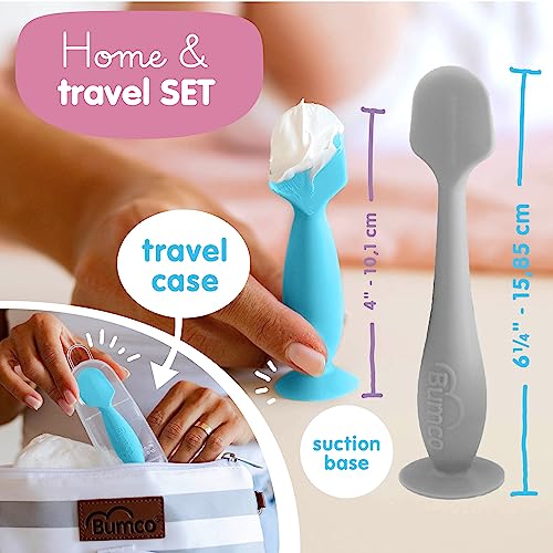 Image of Bumco Baby Bum Brush + Travel Diaper Cream Spatula Set (Gray & Blue)