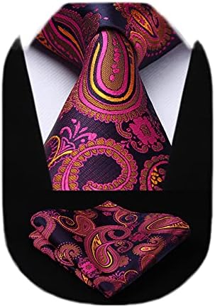 HISDERN Ties for Men - 63 inch Extra Long Necktie and Handkerchief Wedding Tie and Pocket Square Set For Party Business Funeral