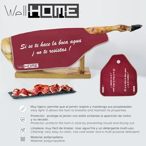 Miniatura 3 de Jamonero De Madera Con Herraje En V, Pincho Y Fijación Pezuña Funda Para Jamón Tiberic Burdeos