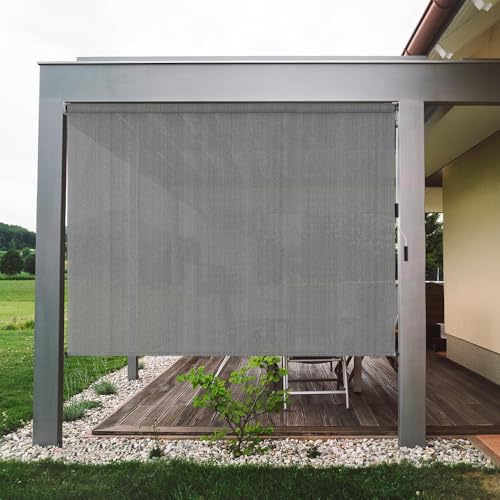 SEEYE Outdoor Sunshade Roller Shades 120" W x 96" H, Cordless Roll Up Shade Blinds Privacy Screen with 90% UV Protection, Exterior Patio Shade Cloth for Porch Pergola Balcony Windows, Dark Gray by SEEYE - Used condition - Image 8