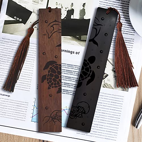 Craspire AJEW-CP0001-78B-US15 Wood Bookmark 2 Colors Ocean Animal Engraved Book Mark Gifts Sea Turtle Bookmarks thumb #5