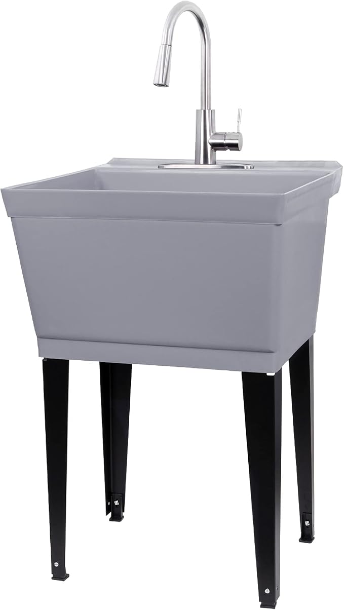 Laundry Sink Utility Tub With High Arc Stainless Steel Pull Down Faucet By JS Jackson Supplies
