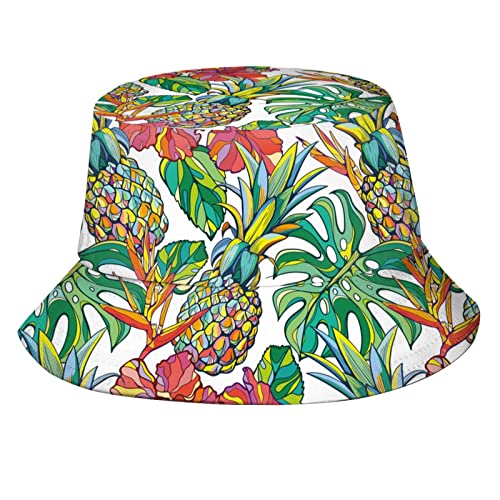 Image of Bright Tropical Pineapple Bucket Hat Sun Beach Packable Fisherman Cap for Women Men Summer Outdoor Hiking
