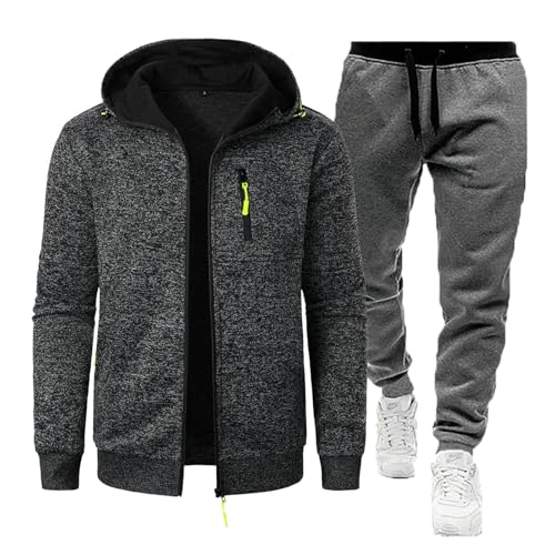 2026-Hombres Deportes Fitness Casual Jacquard Sudadera con Capucha Chaqueta de Punto Conjunto, gris oscuro, M