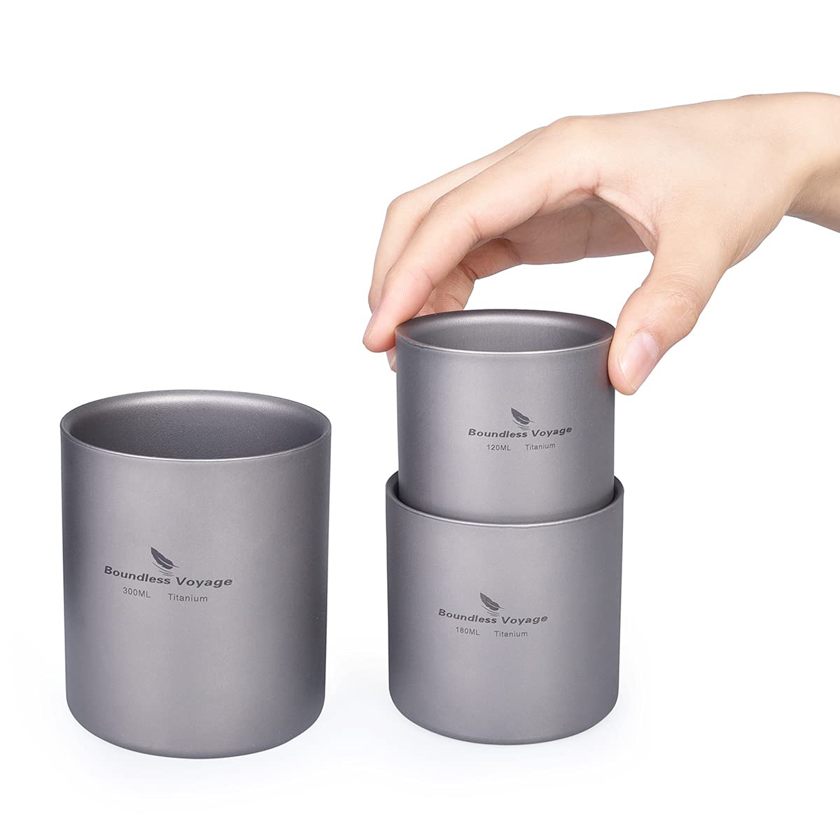 iBasingo Titan Becher 120ml 180ml 300ml 3 in 1 Reisen Doppelwandige Kaffee Trinkgeschirr Mini Isolierte Outdoor Camping Täglich Gebrauchtes Wandern Büro Tasse Leichtes Langlebiges Geschirr Ti3031D