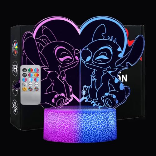 Stitch Night Light for kids: Two-Color Lighting Effects 32 Changing 3D Illusion LED Lamp with Remote & Touch Control Stitch Gifts for Girls Boys Cute Bedroom Decor for Birthday Christmas Party