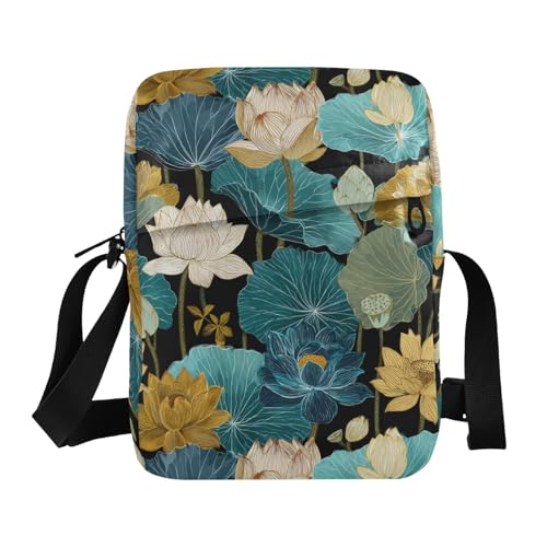 KLL Elegant Water-lilies Blue Retro messenger bag crossbody Vegan Leather cross body bag Casual Shoulder Handbags