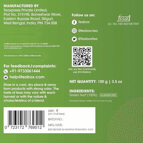 Image of Teabox Green Tea Loose Leaves | Made with 100% Whole Leaf, Sourced from Highlands | 0% Bitterness Assured | 100G (Pack of 3)