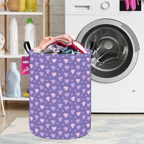 Image of Purple heart Fabric Storage Bin Nursery Organizer Basket | Organizer Bin Dirty Clothes Collapsible Waterproof for College Dorms, Boys and Girls Bedroom,Bathroom
