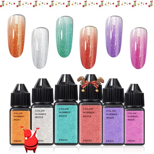 FAVAI Airbrush Gel Nail Polish Galaxy(#G) 6 Couleurs Airbrush Gel Nail Polish Glitter Collection Kit, 6 * 15ML