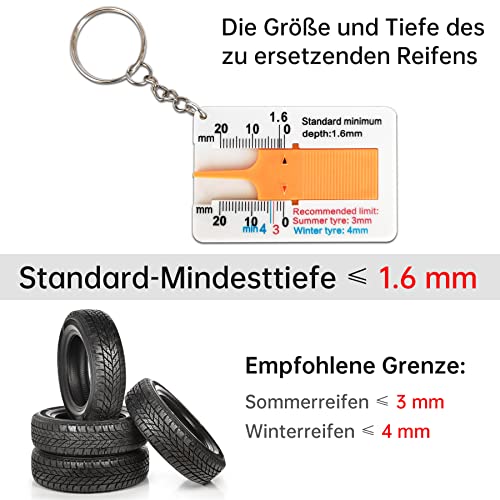 8 Stücke Reifen Profiltiefenmesser, 0~20mm Kunststoff Reifenprofil Tiefenmesser，Reifenprofiltiefenmesser mit Schlüsselanhänger, Tyre Tread Depth Gauge für Auto, Motorrad, Van, LKW,Wohnwagen
