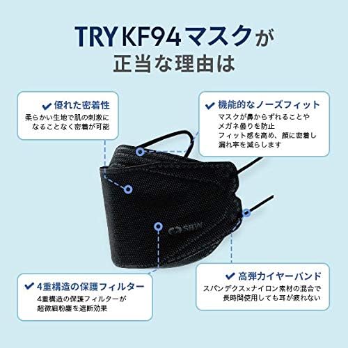 [ソルジェ] 黒TRYマスク KF94 プレミアム キムスヒョンパッケージ 黒 4層構造 正規品 男女兼用 ダイヤモンド形状マスク