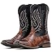IUV Cowboy Boots Men Square Toe Western Boots Pull On Durable Classic Embroidered boot