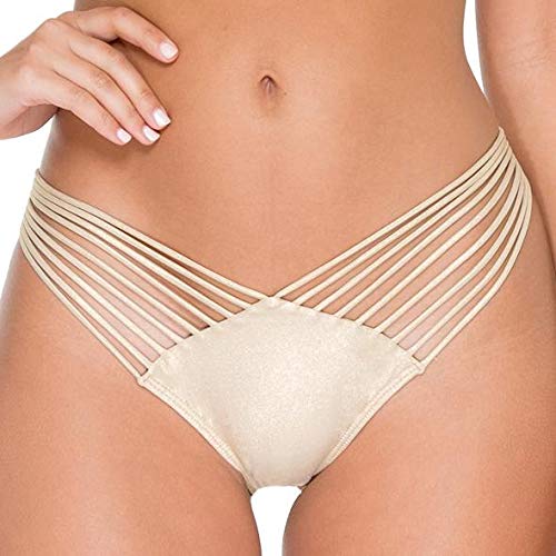 Luli Fama Womens Cosita Buena Strappy Brazilian Ruched Back Bikini Bottoms, Gold Rush, Medium Us #TOP6