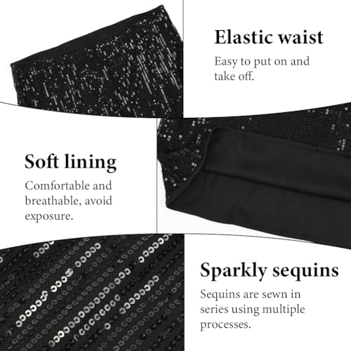 OFFCUP Sequin Skirt, Stretchy Bodycon Mini Skirts, Wrapped Sparkly Glitter Short Skirt Costume Rave Shiny Mini Skirts Summer Dance Street Club Party Night Out Party-S Black - Image 3