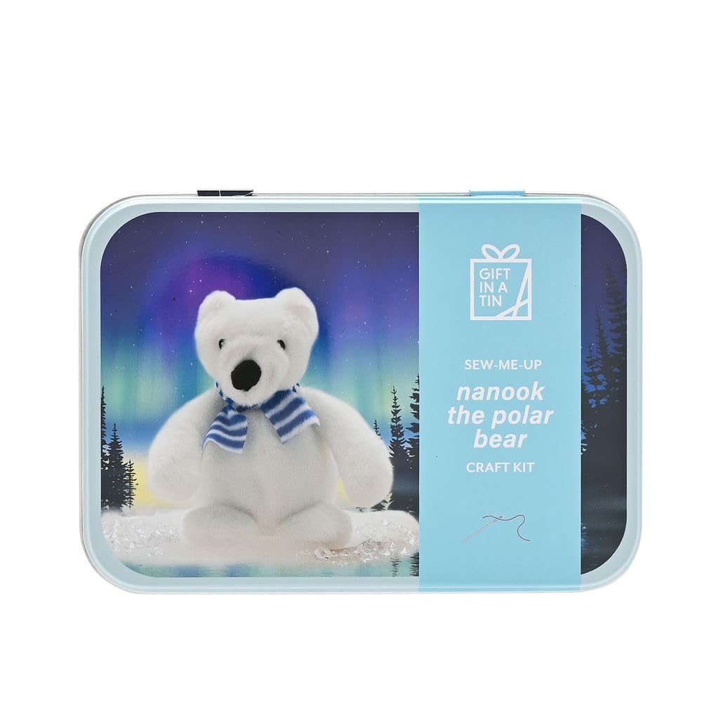 Apples to Pears  Gift in A Tin Crafting Kit - Sew-Me-up Nanook The Polar Bear | DIY Toy Sewing Kit for Kids, Boys & Girls (6+) | Educational, Creative Gifting. (W: 14.5cm H: 6cm D: 10.5cm).