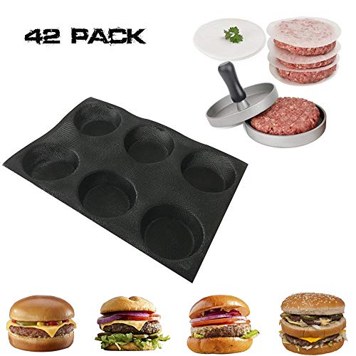 Non-stick 6 Cavities Round Hamburger Buns Silicone Perforated Bread Forms with Metal Meat