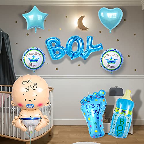 Maigendoo Baby Boy Balloons Set Boy Shape Aluminum Foil Balloon Teat Bottle Helium Balloon Crown Heart Star Foot Mylar Balloons Welcome Baby Kit For Baby Shower Theme Birthday Party Decorations #TOP2