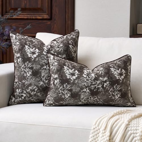 Aeckself Pack of 2 Decorative Chenille Floral Throw Pillow Covers Vintage Couch Pillow Covers 12 x 20 Inch Neutral Farmhouse Cushion Covers Home Decor for Sofa Bed Living Room Light Brown by Aeckself - Used condition - Image 5