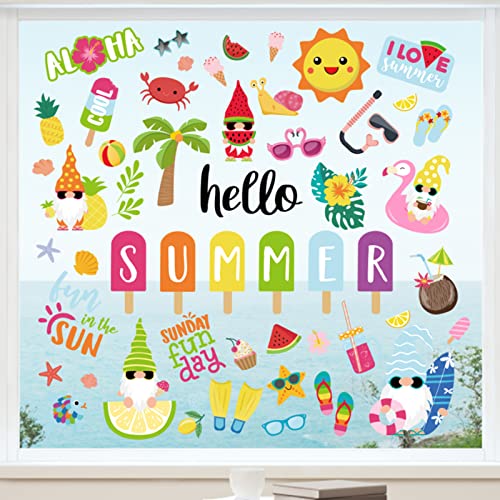 Whaline 9 Sheets Summer Window Clings Cartoon Gnome Ice Lolly Prints
