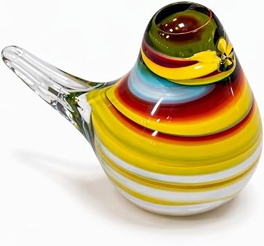 EL YAPIMI Cam Ku  Fig r , Renkli  izgili Dekoratif Cam Ku , 8.5 cm Y kseklik, 10 cm Uzunluk