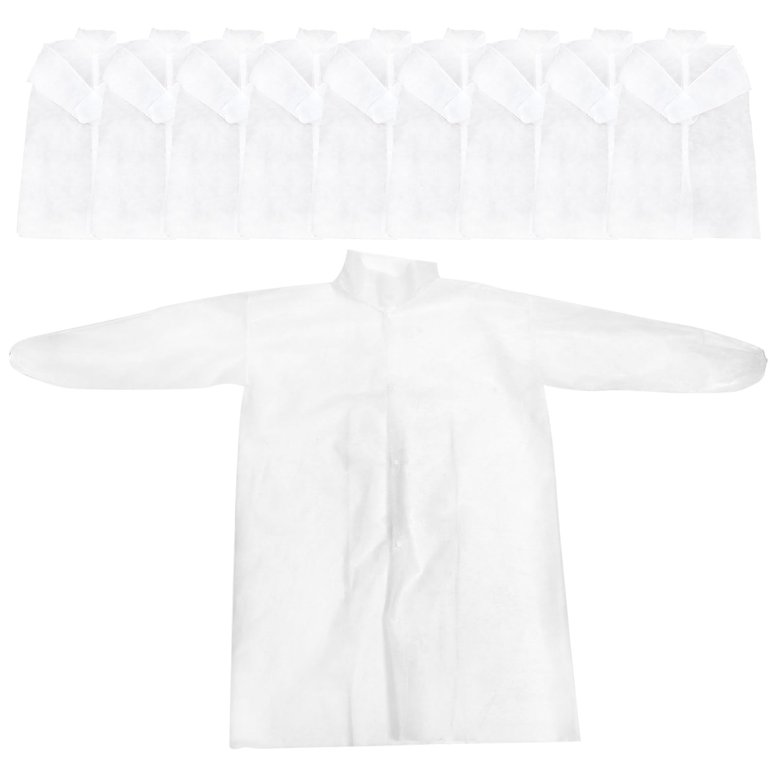 Blouse Blanche Jetable pour Laboratoire 10Pcs en Tissu Non Tissé, Manches Longues, Protection la Saleté, pour Peinture et Nettoyage Plusieurs styles