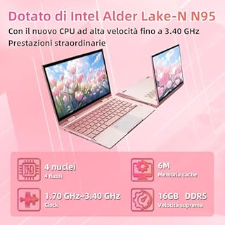 MOREPC 10.9" Notebook 2-in-1 Mini Touchscreen 360°｜Celeron N95｜16GB DDR5｜2000x1200 FHD｜Ultraportatile｜Penna Stylus｜Batteria Longeva｜Lavoro e Intrattenimento (16+256GB)