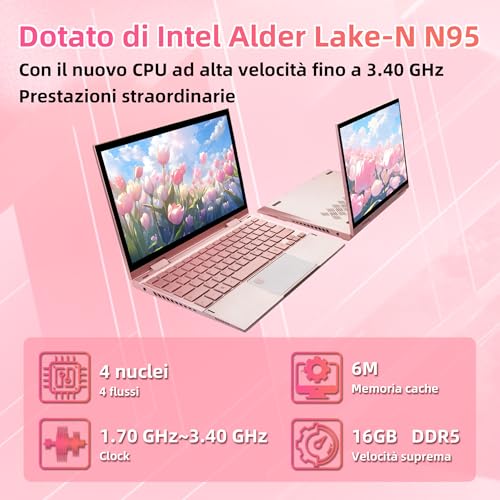 MOREPC 2-in-1-Notebook 2-in-1 Mini-Touchscreen 360° | Celeron N95 | 16 GB DDR5 | 2000 x 1200 FHD | Win11 | Ultraportabel | Stylus Pen | Lange Akkulaufzeit | Arbeit und Unterhaltung (16 + 512 GB)