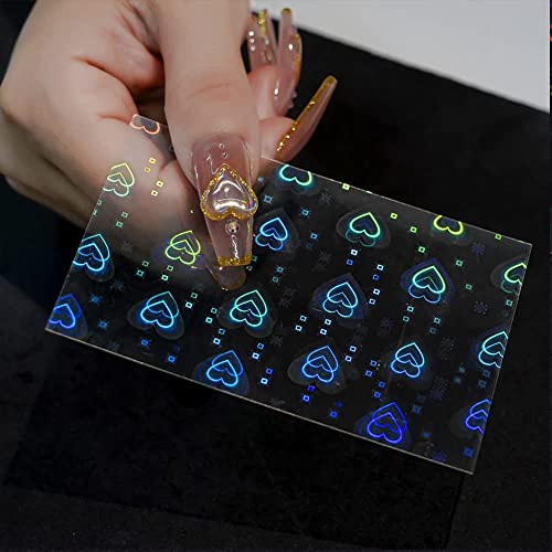 Heart Nail Art Stickers Mother's Day Gift, 9 Sheets Aurora Love Laser Broken-Glass Gradient Rainbow Nail Holographic Foil Stickers Star Heart Reflections For Women Girls Diy Manicure Decoration #TOP3