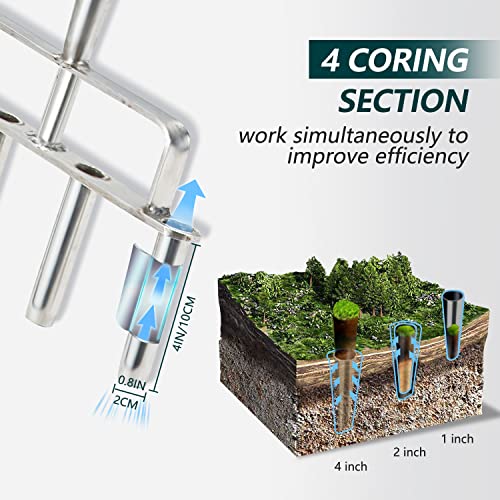 Berry&Bird Lawn Coring Aerator,40 Inch Manual Grass Dethatching, Stainless Steel 4 Core Plug Aerator Tool With Wooden Handle, Hand Aeration For Compacted Soils And Lawns Yard #TOP3