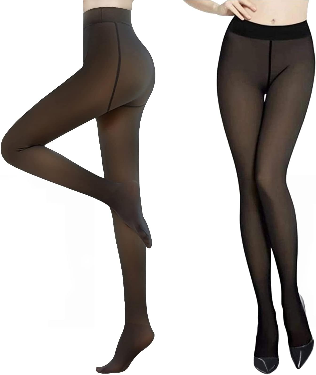 YJJYFleece Lined Tights for Women Fake Translucent Stockings Fleece Winter Warm Tights High Waist