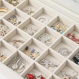 Coward Jewelry Organizer Box, Beige Velvet 24 Grids Ring Earring Jewelry Display Tray Case with Transparent Glass Lid for Home Drawer or Shop Selling - Image 5