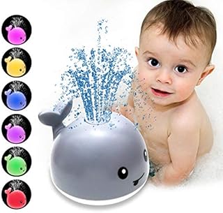 Skipose Bath toys, Whale Spray Water Squirt Toy LED Light Up Float Toys Bathtub Shower Pool Bathroom Toy for Baby Toddler Infant Kid Water Electric Sprayer (grey)