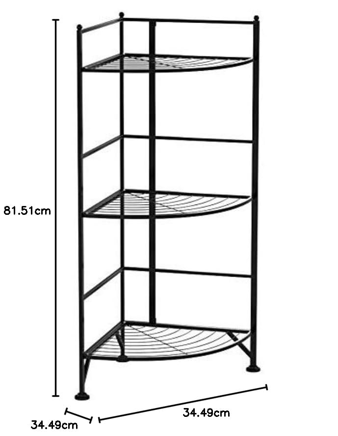 Image of Convenience Concepts Xtra Storage 3 Tier Folding Metal Corner Shelf, Black