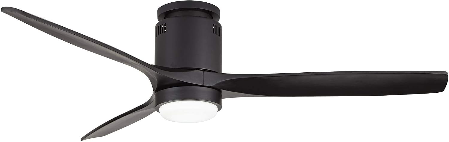 Casa Vieja 52" Windspun Modern 3 Blade Hugger Ceiling Fan with Dimmable LED Light Remote Control Matte Black Solid Wood for Living Room Kitchen House Bedroom Family Dining Home Office