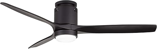 Miniatura 7 de Casa Vieja Ventilador de techo moderno de 3 aspas hilado por viento de 52 pulgadas con luz LED regulable, control remoto, madera maciza negra mate