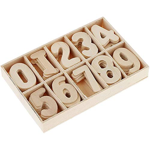 POFET Mixed Wooden 0-9 Numbers Unlackierte DIY-Dekorationen Kids Early Educational Learning Toys Games 120 Stück (Numbers) mit Aufbewahrungsbox-Tabletts