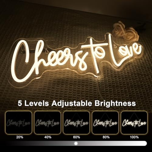 Image of Lucunstar Cheers to Love Neon Sign Wedding Neon Sign Led Lights for Room Warm White Wall Decor Light Sign for Wedding USB Powered Sign Decor 16.5 inchX5.9 inch
