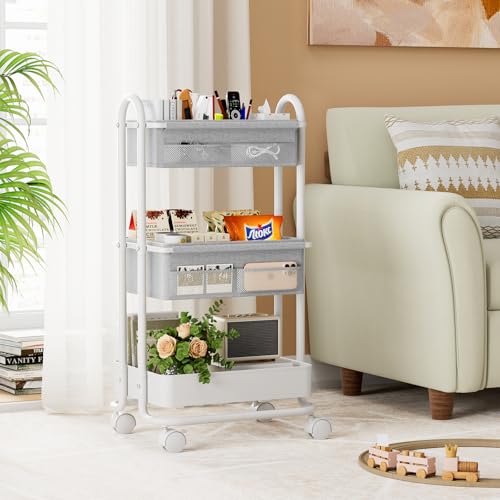 Image of Modanais Baby Diaper Caddy Organizer Cart - 3 Tier Rolling Storage Cart with Wheels, Baby Essentials for Nursery Storage, Detachable Dividers - for Crib, Bedroom, Art & Craft Organizer (Light Gray)