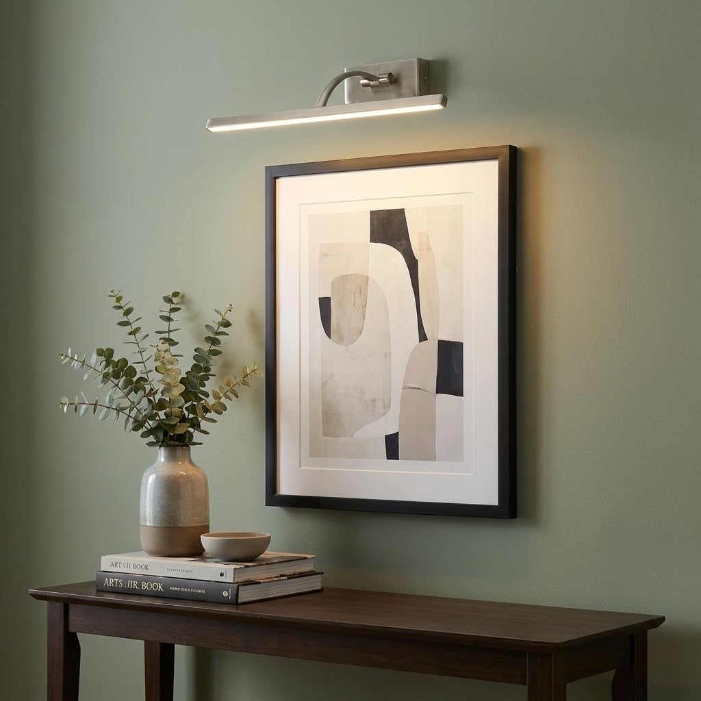 BARCELONA LED LED Bilderleuchte Babylon 8W 45cm Nickel satiniert Warmweiß 2700K verstellbar Wandlampe für Gemälde Spiegel Kunstwerke Innenbeleuchtung modernes minimalistisches Design