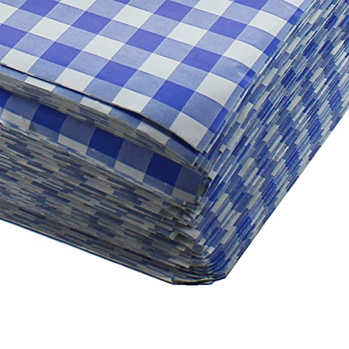 delisupplies 1000 x Gingham Greaseproof Duplex Paper Blue - Pack of app 1000 Sheets 250mm x 375mm - 5kg - Greaseproof Liner Chip Basket Liner Chip Bucket Liner Meat Bakery